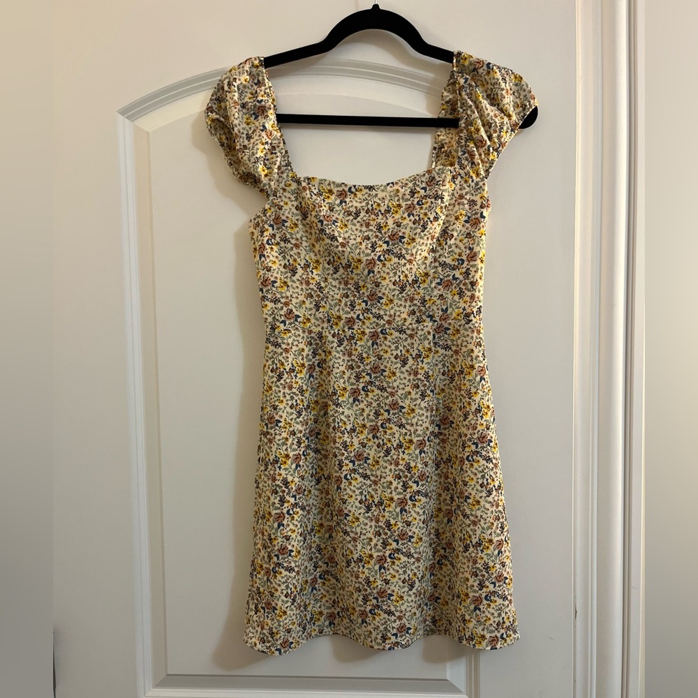 French Connection Short Yellow Sleeveless Floral Print Sundress